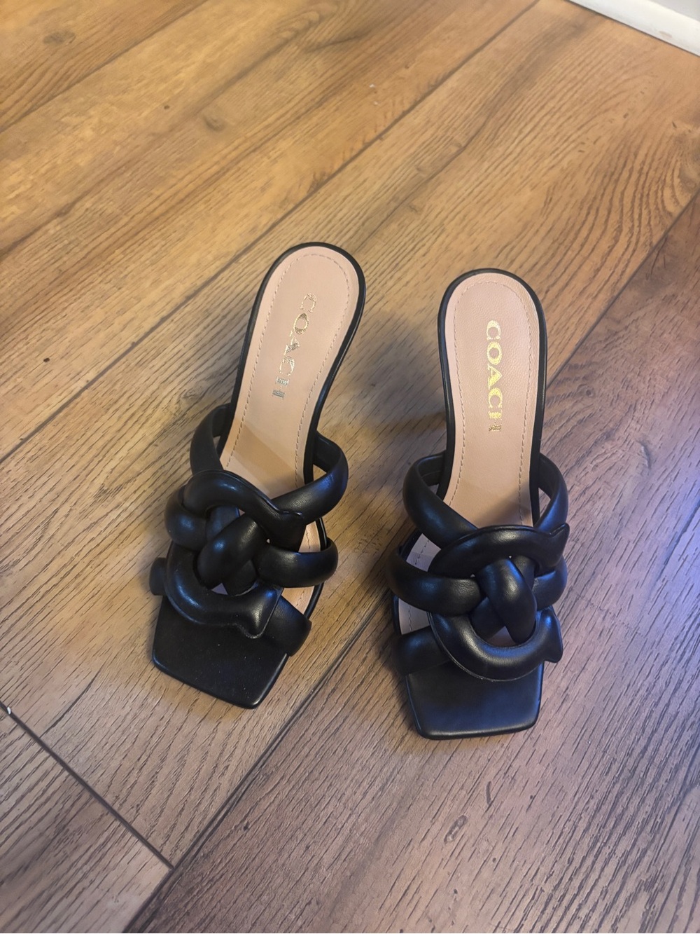 Coach Kellie Black Braided Leather High Heel Mules - Picture 2 of 3